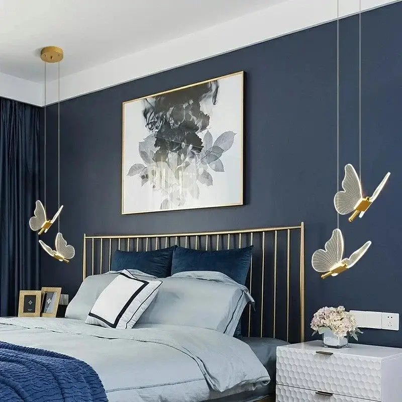 Gold-toned decorbites butterfly acrylic chandelier pendant lamp with translucent wings for bedroom lighting decor