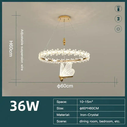 Gold butterfly crystal led chandelier with gold-toned iron-crystal frame and ornate butterfly pendant by decorbites crystal led