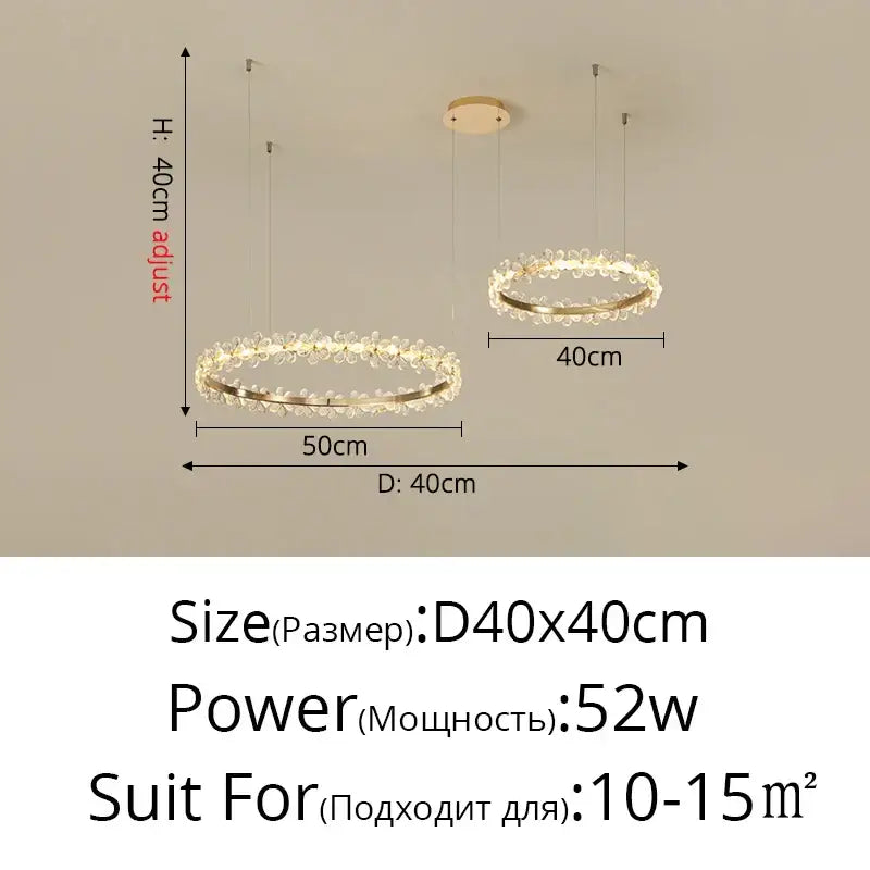 Gold-toned circular decorbites crystal led chandelier pendant light with embedded crystals and adjustable hanging length