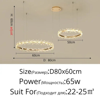Gold-toned decorbites crystal led chandelier with circular design and adjustable height for living room pendant light