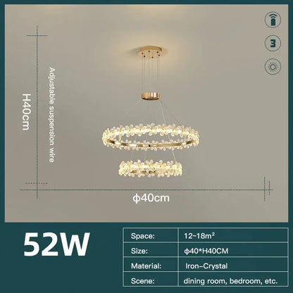 Gold butterfly crystal led chandelier living room pendant light with gold-toned double-ring and decorbites crystal led accents