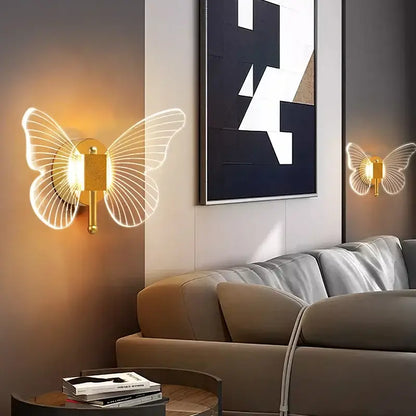 Gold butterfly wall lamp with translucent illuminated wings for bedroom decorbites butterfly wall lamp design