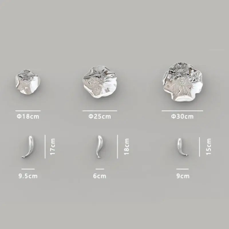 Silver handcrafted flower-shaped decorative buttons with intricate petals and metallic hooks for carp fish lotus decorbites
