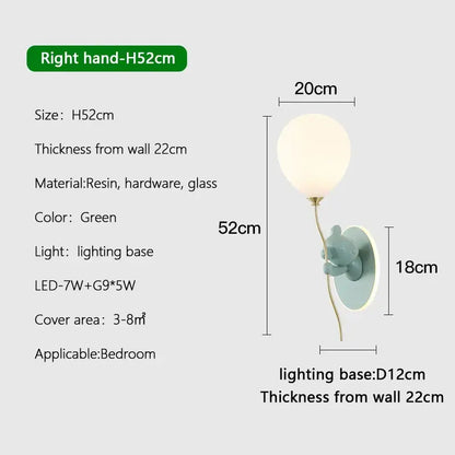 Green resin balloon-shaped wall lamp with gold-toned stem and glass shade for decorbites cartoon bear balloon decor