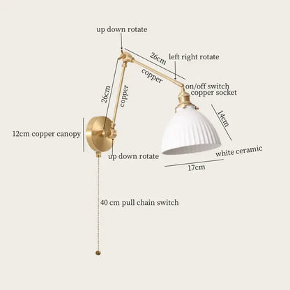 Adjustable copper wall lamp with white ceramic lampshade for decorbites ceramic led wall living room lighting