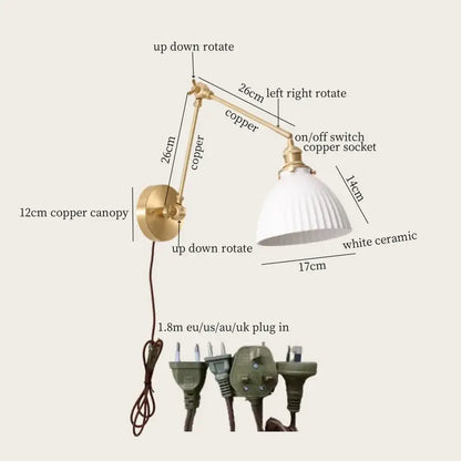 Adjustable copper wall lamp with white ceramic lampshade for living room decorbites ceramic led wall lighting