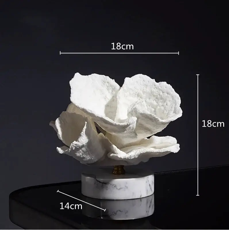 White textured coral crystal tree sculpture with marble base resin ocean figurines for living room decor