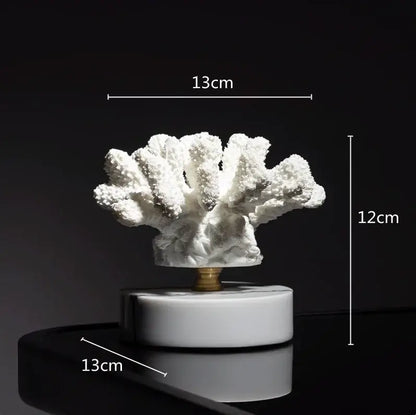 White coral crystal tree sculpture with textured resin ocean figurines and marble base for living room decor