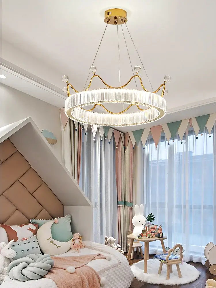 Gold crown crystal chandelier with petal ring light and crystal accents by decorbites crystal chandelier decorbites crystal