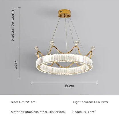 Gold crown crystal chandelier with clear crystal accents and elegant petal ring design by decorbites crystal chandelier