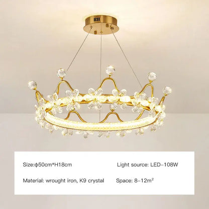 Gold crown crystal chandelier with clear k9 crystals and led light source from decorbites crystal chandelier collection