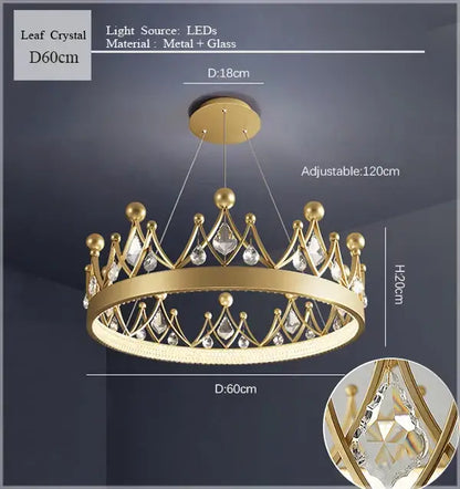 Gold crown crystal chandelier pendant light with clear crystal accents and led lighting for bedroom decorbites crown crystal