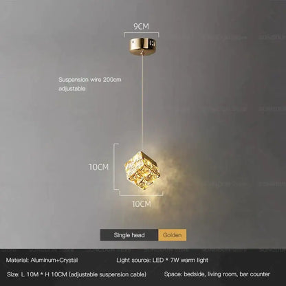 Gold crystal bedside chandelier wall light with faceted crystal cube design and aluminum frame for bedroom decorbites crystal bedside
