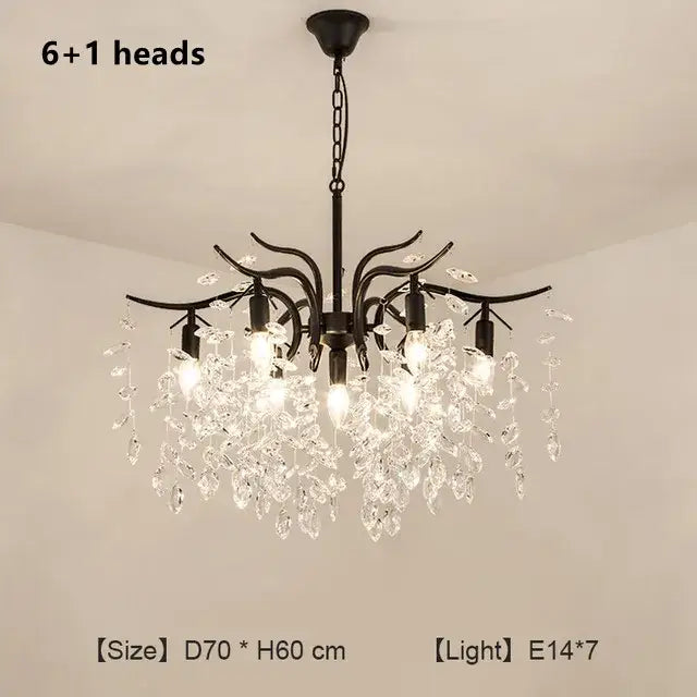 Black wrought iron decorbites crystal branch chandelier with six e14 bulbs and cascading clear crystal droplets for luxury lighting