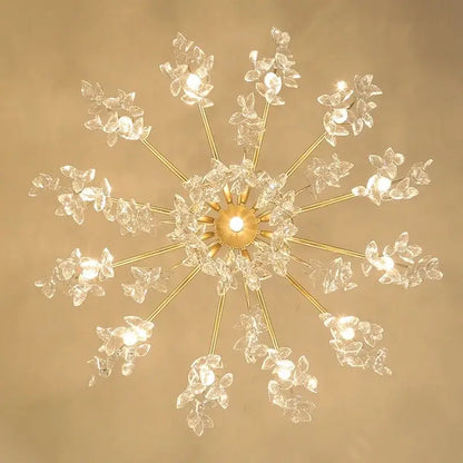 Gold crystal branch chandelier with delicate crystal flower clusters by decorbites for luxury living room lighting decor