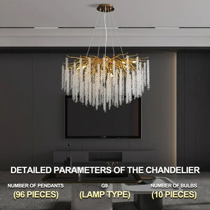 Gold crystal ceiling chandelier with gold-toned frame and cascading clear pendants for living room decorbites crystal ceiling