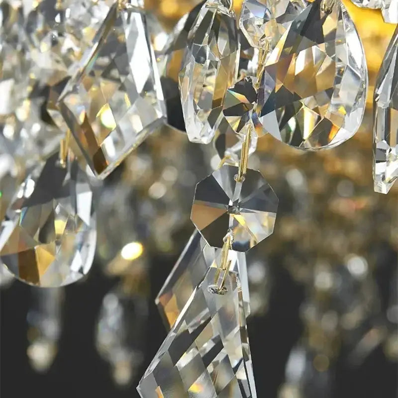 Faceted crystal circle led chandelier pendant with clear geometric-cut crystals and gold-toned metal decorbites crystal circle