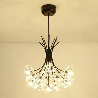 Black metal flower pendant chandelier with delicate crystal flower design and glowing white led lights for dining room decorbites crystal flower