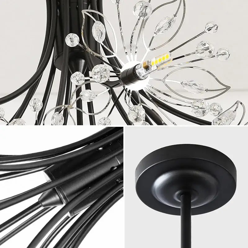 Black metal flower pendant chandelier with clear crystal accents decorbites crystal flower for dining room light