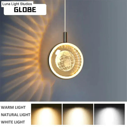 Decorbites™ clara led crystal glass pendant lights with warm glowing illumination and intricate wireframe earth design