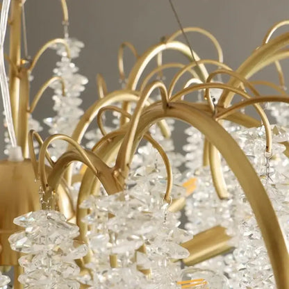 Gold crystal led chandeliers dining room pendant light with gold-toned arms and cascading clear crystal droplets decorbites crystal led