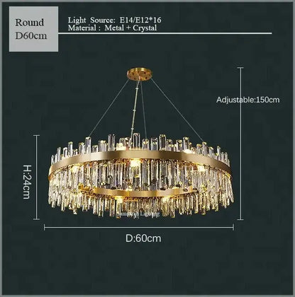 Gold-toned double-tier decorbites crystal led oval chandelier with cascading crystal prisms for dining room pendant light
