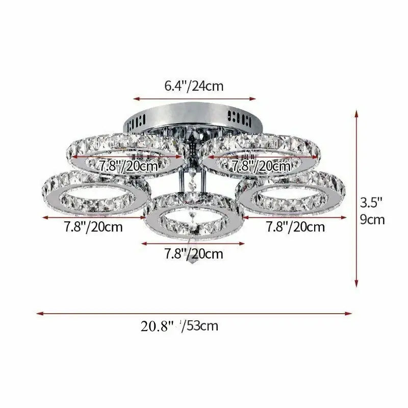 Chrome-finished gold crystal led rings ceiling chandelier with five circular crystal led rings for dining room decorbites crystal led