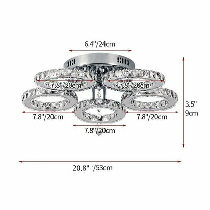 Chrome-finished gold crystal led rings ceiling chandelier with five circular crystal led rings for dining room decorbites crystal led