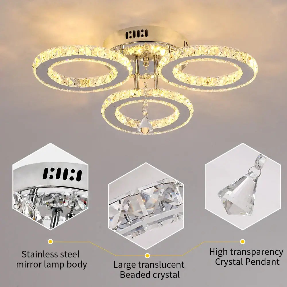 Gold crystal led rings ceiling chandelier with three interlocking crystal rings and high transparency pendant for dining room decorbites crystal led