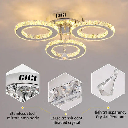 Gold crystal led rings ceiling chandelier with three interlocking crystal rings and high transparency pendant for dining room decorbites crystal led