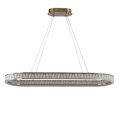 Gold crystal oval pendant chandelier with textured glass ring and gold-toned metal frame for dining room decorbites crystal oval