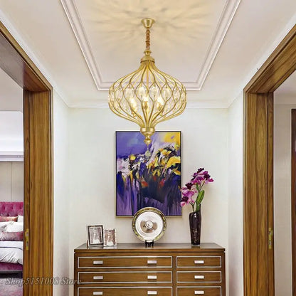 Gold-toned decorbites art design pendant lights with ornate lattice and crystal accents for kitchen chandelier lighting