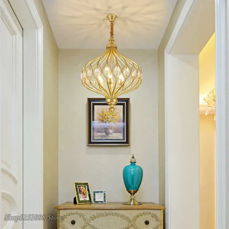 Gold decorbites art design pendant lights with gold-toned lattice and art design crystal accents chandelier