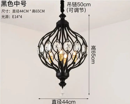 Black wrought iron decorbites art design pendant lights with crystal accents and 50cm adjustable chain chandelier