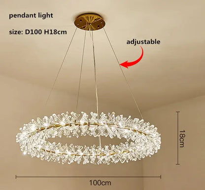 Gold double tiered crystal flower chandelier featuring clear decorbites crystal elements and gold-toned metal accents