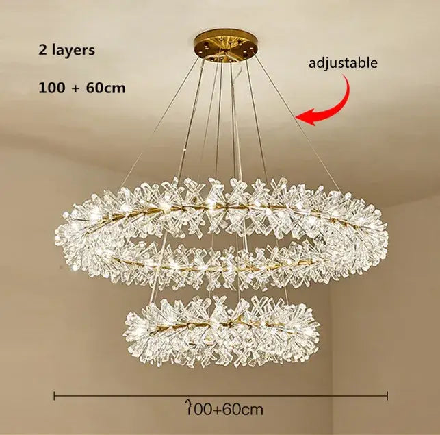 Gold double tiered crystal flower chandelier with cascading crystal flower clusters for dining room decorbites crystal flower