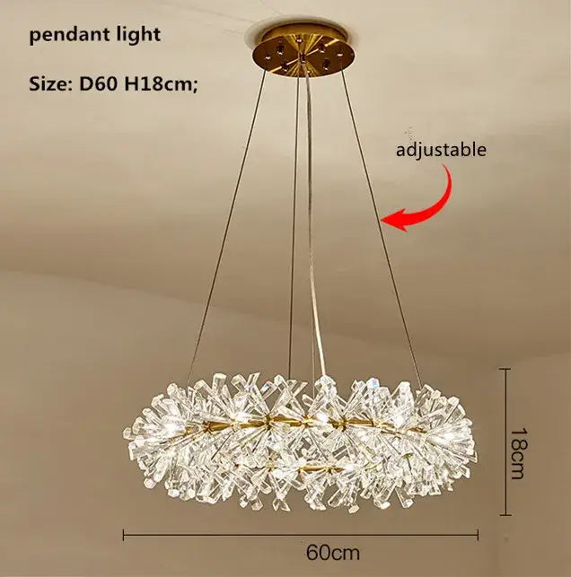 Gold double tiered crystal flower chandelier with gold-toned circular frame and dangling crystal shards for dining room decorbites crystal flower