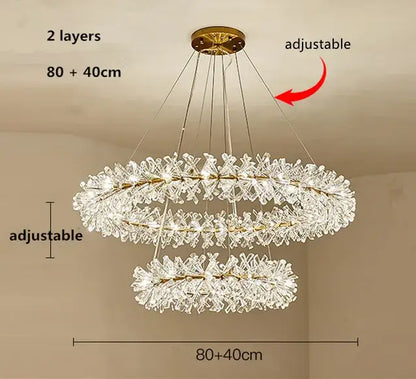 Gold double tiered crystal flower chandelier with gold metal frame and adjustable chains for dining room decorbites crystal flower