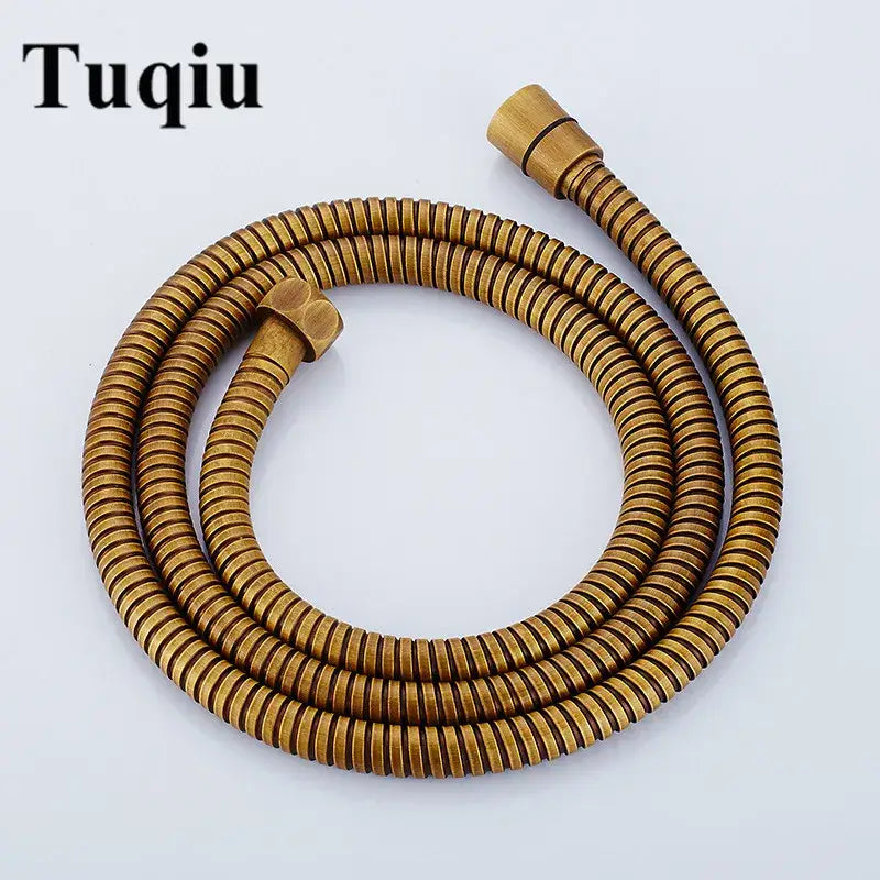 Tuqiu gold flexible stainless steel shower hose with brass fittings and ribbed texture with two threaded connectors