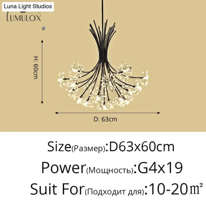 Black metal led flowers chandelier with delicate crystal-encrusted arms radiating like a blooming flower for hotel lobby