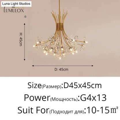 Gold-toned DecorBites™ Glory LED flowers chandelier with delicate crystal accents for elegant hotel lobby lighting