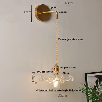 A vintage-style copper wall sconce with a fluted clear glass led shade and adjustable wire for wall lights decorbites clear glass