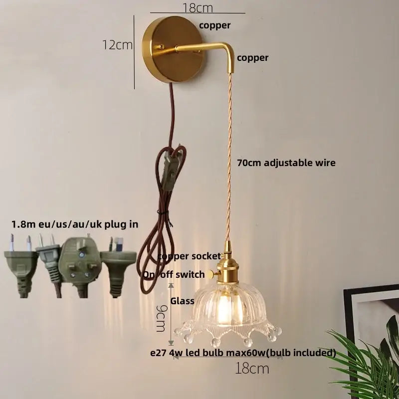 Copper-finished wall lights with decorbites clear glass led sconce featuring adjustable wire and clear glass lampshade