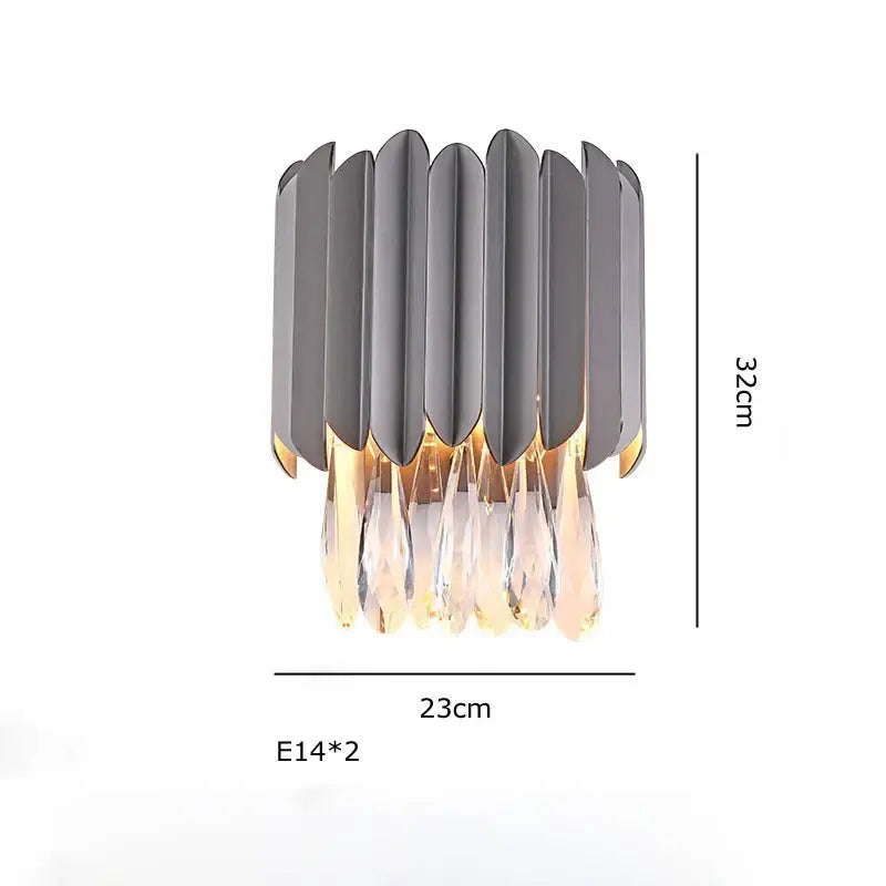Modern gray metallic wall sconce with cascading crystal droplets featuring decorbites crystal water droplet design