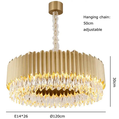 Gold fluted crystal water droplet pendant lights with circular metal frame and clear crystal droplets for dining room decorbites crystal water