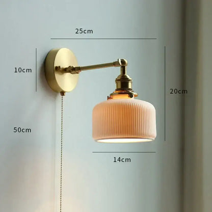 Vintage-style brass wall sconce with ribbed off-white ceramic shade gold fluted glass wall lamp for bedroom decorbites copper wall