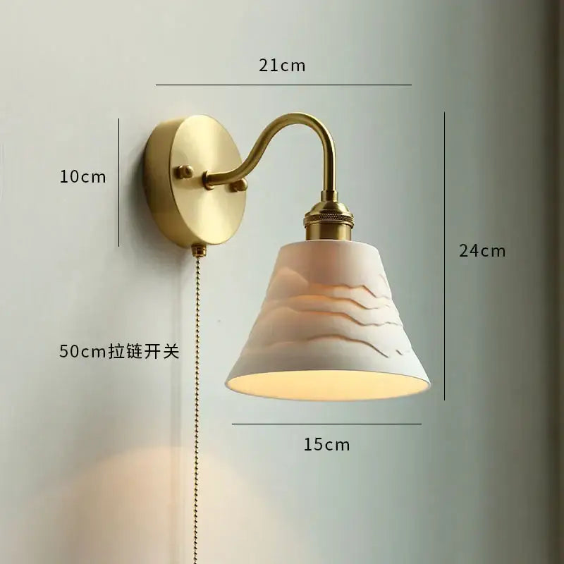White ceramic lampshade with wave etchings on brass finished gold fluted glass wall sconce wall lamp decorbites copper wall