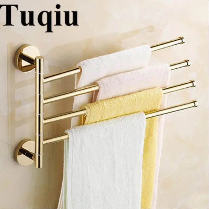 Gold four tier copper swivel towel rack with sleek metallic finish for bathroom wall mount by decorbites copper swivel
