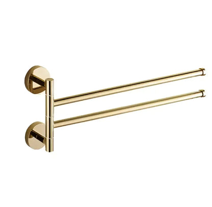 Gold four tier copper swivel towel rack with sleek modern design by decorbites for bathroom wall mount use