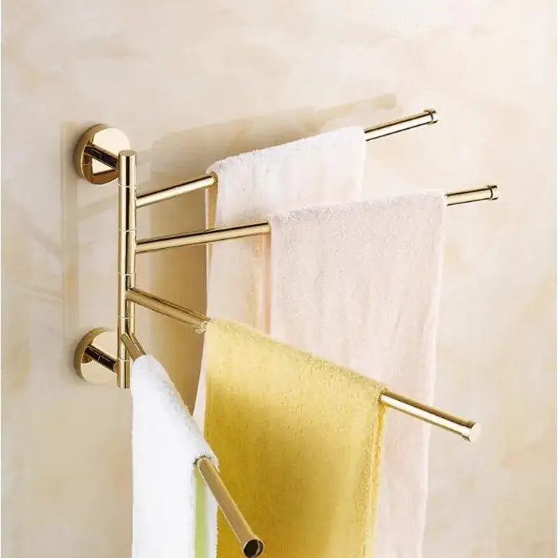 Gold four tier copper swivel towel rack with sleek metallic finish wall mount holder for bathroom decorbites copper swivel